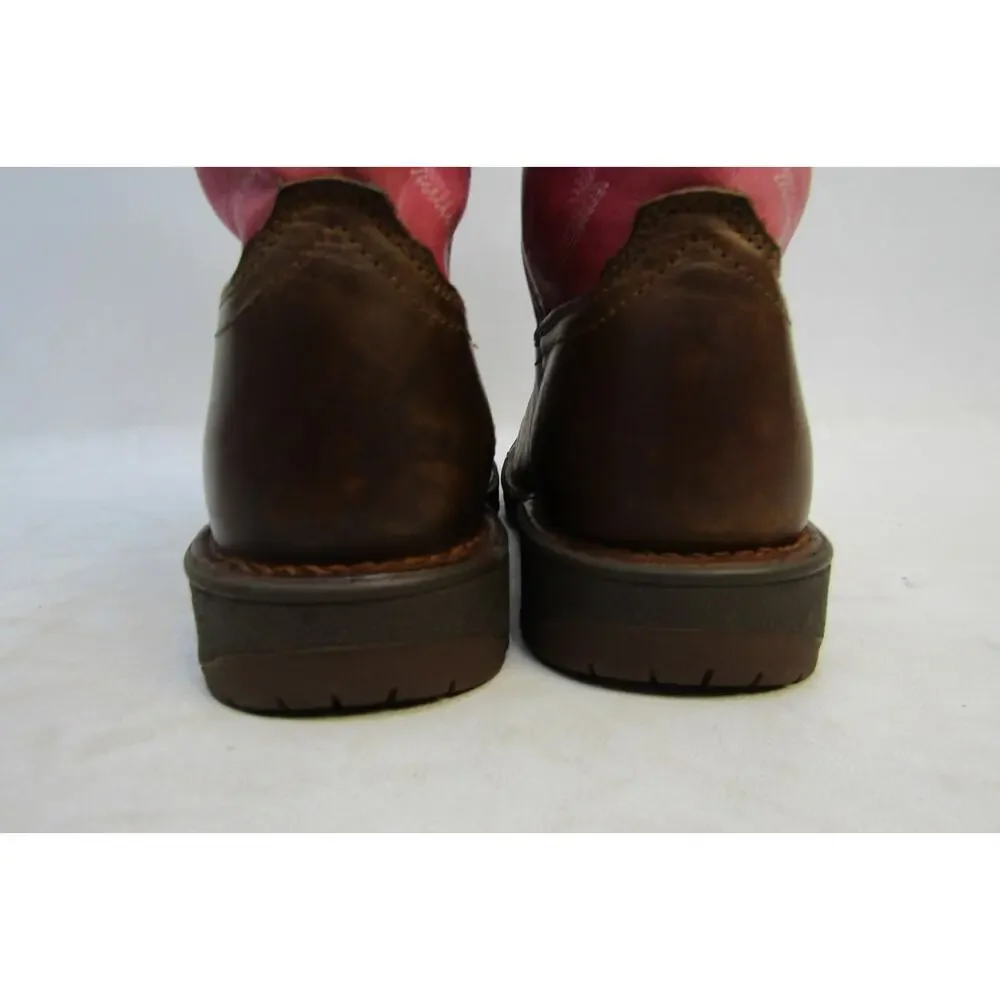 Rocky Kids Youth Size 4 M Pink Brown Leather Buckaroo Cowboy Boots